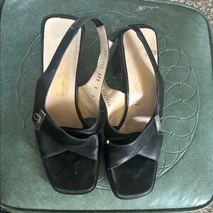 Salvatore Ferragamo Black Leather Slingback Heels